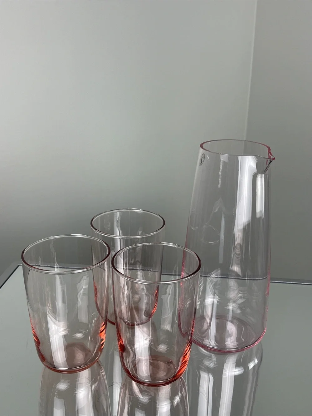 IKEA Pink Glass Carafe & 3 Drinking Glasses – Made in France